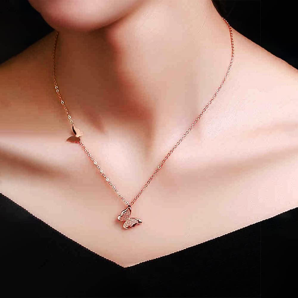 Rose Gold Long Chain Pendant Necklace
