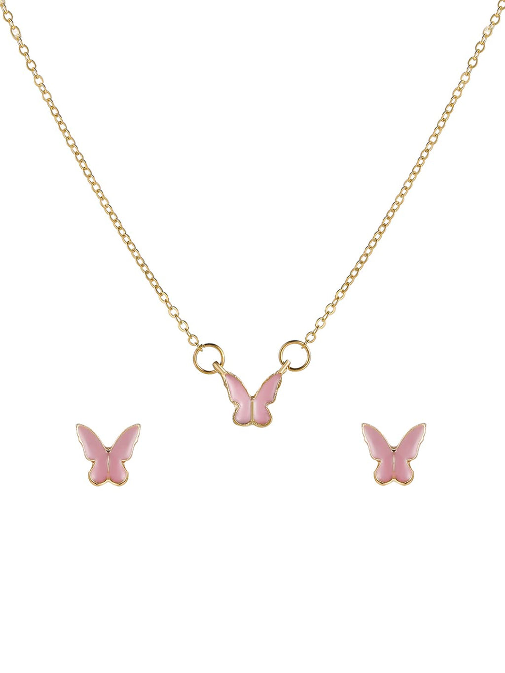 Gold Pink Butterfly Charm Earring