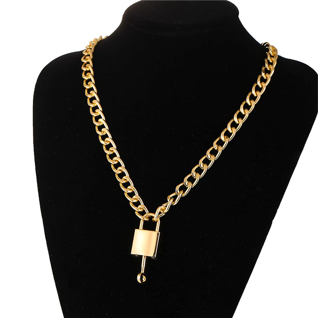 Golden Lock Key Link Chain Necklace