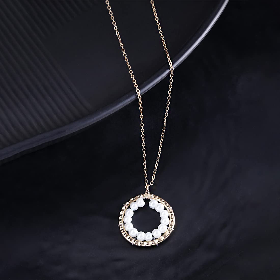 Pearl Circle Adjustable Gold Necklace
