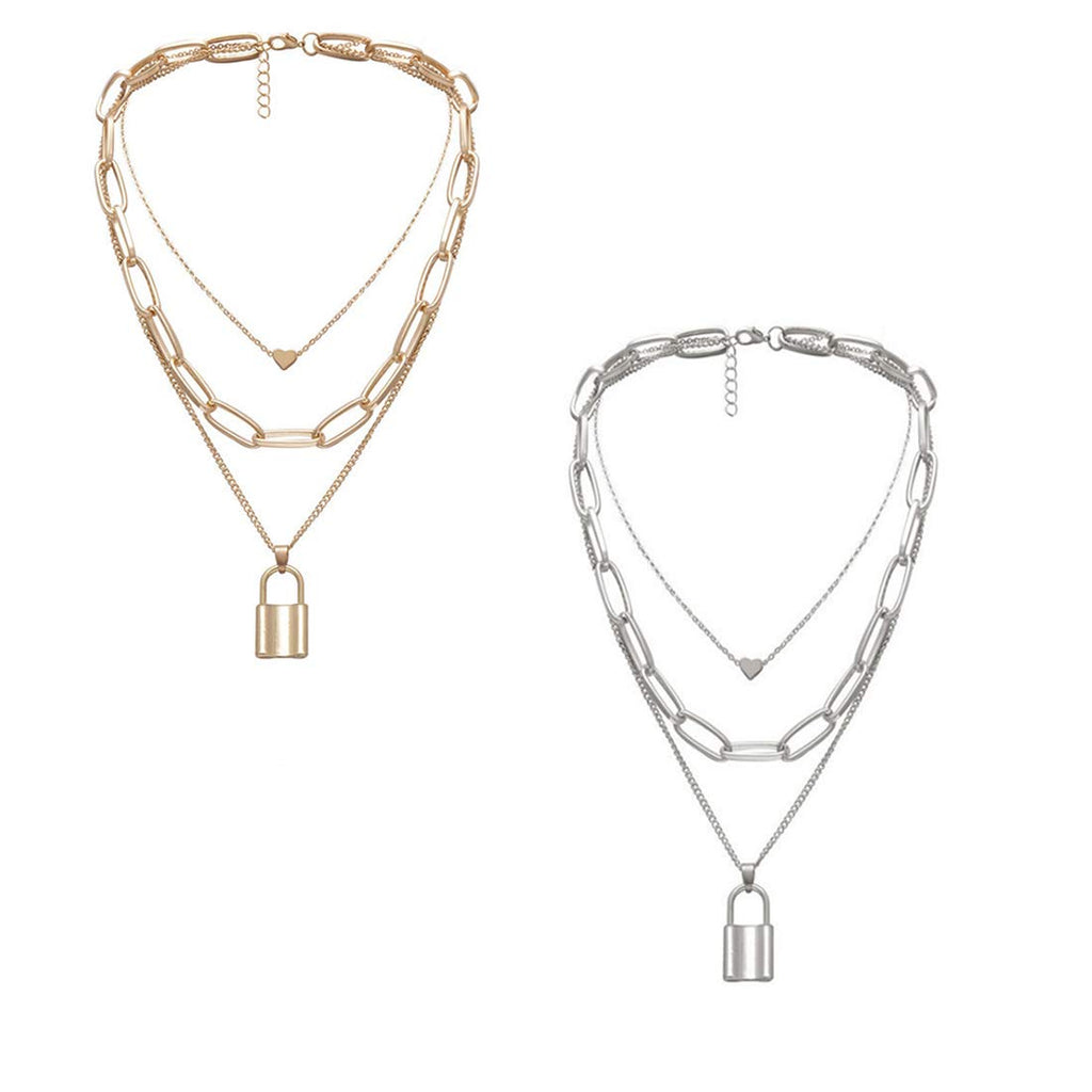 Key Heart Layered Chain Necklace