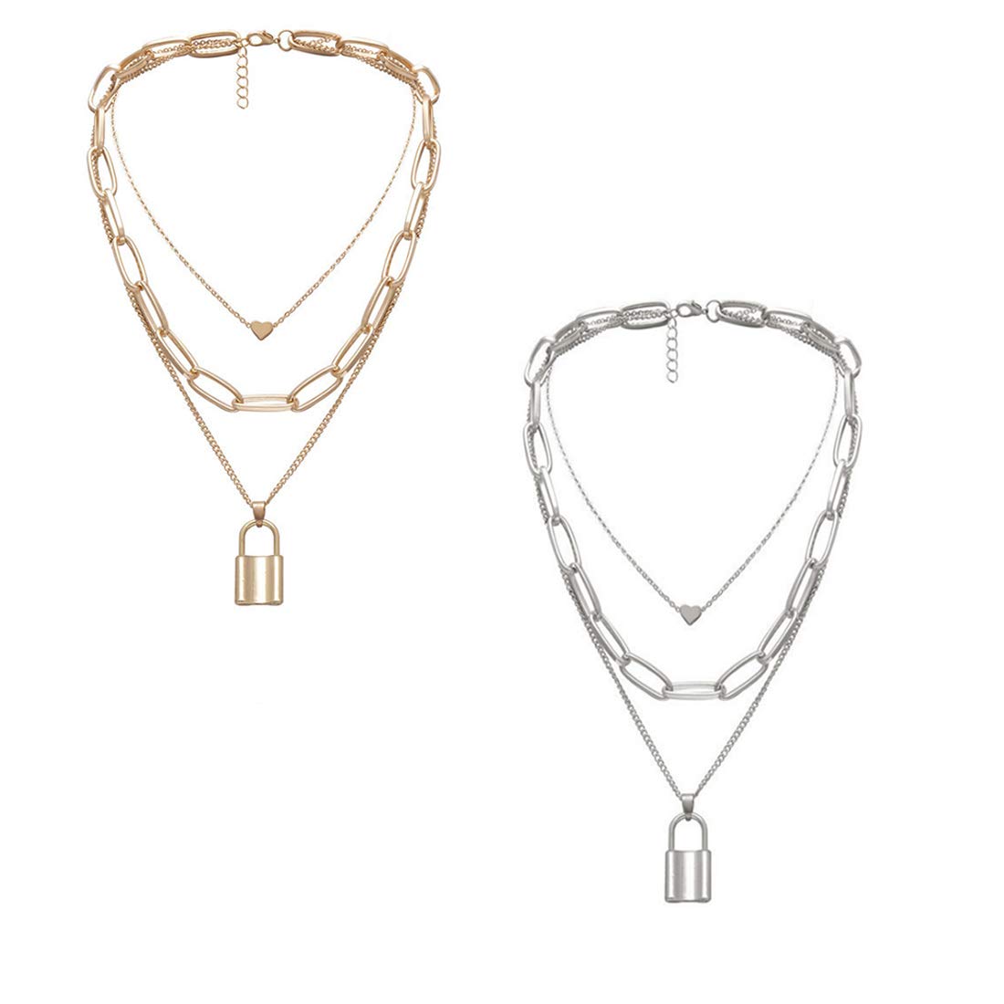 Key Heart Layered Chain Necklace