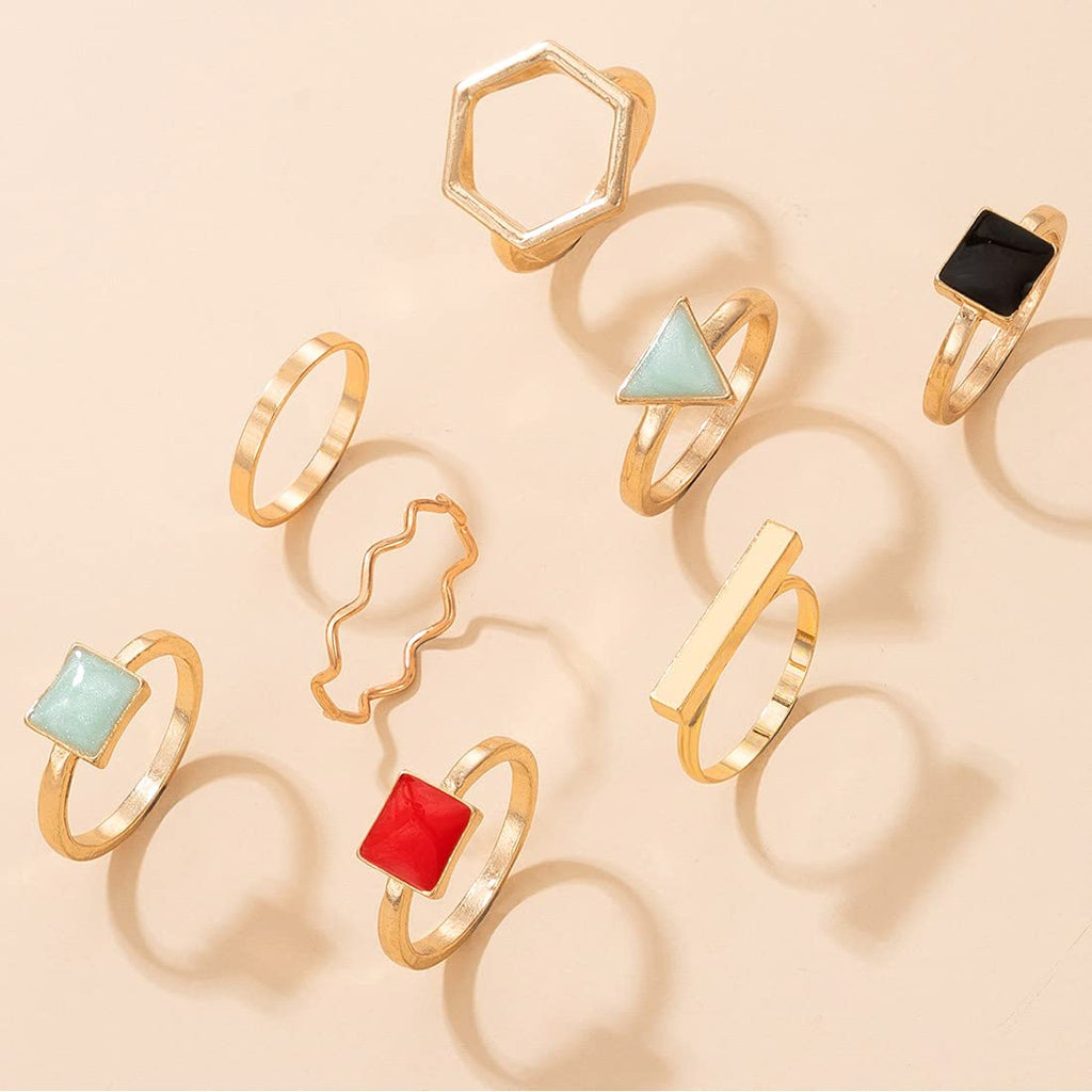 Gold Plated Eight Piece Geometric Aesthetic Ring