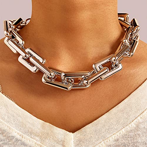 Silver Thick Link Choker Necklace