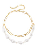 Gold Pearl Stone Layer Necklace
