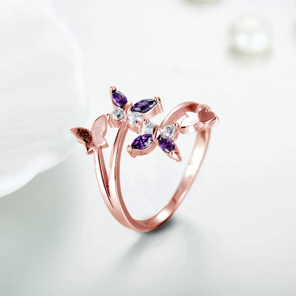 Rose Gold Butterfly Adjustable Crystal Ring