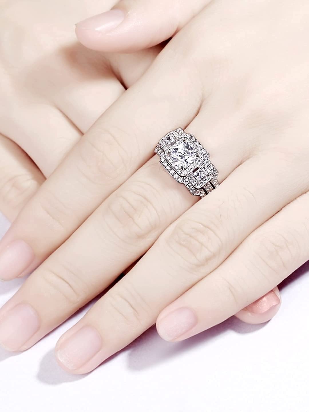 Silver Plated Three Piece Crystal Elegant Ring