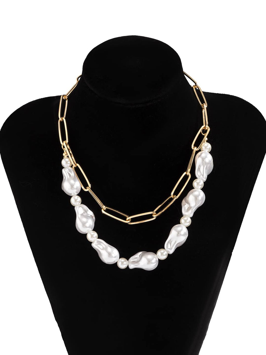 Gold Pearl Stone Layer Necklace