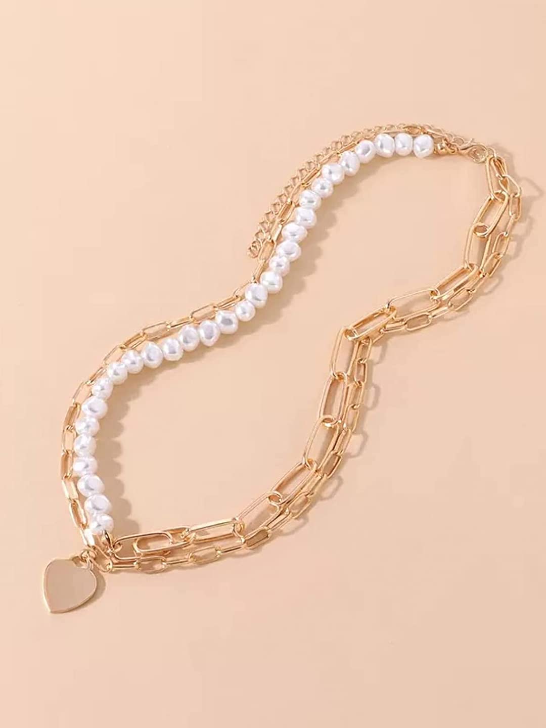Pearl Heart Gold Layered Necklace