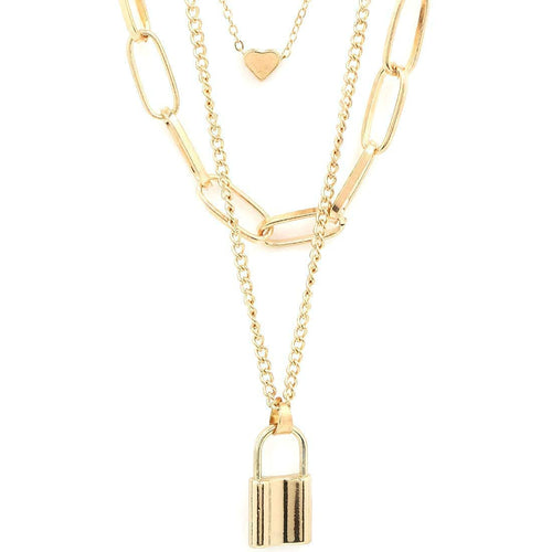 Key Heart Multilayer Gold Necklace