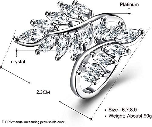 Platinum Plated White Crystal Leaf Ring