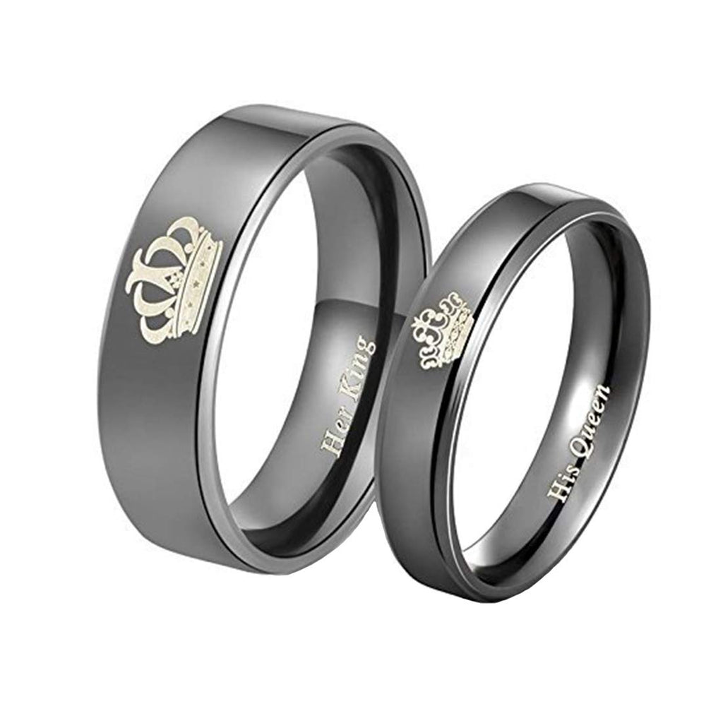 Black Titanium King Queen Couple Ring