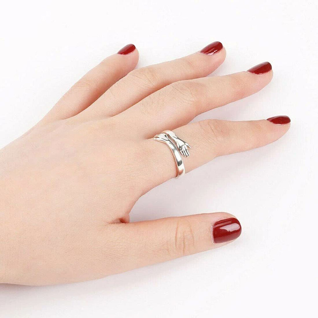 Gold Silver Hug Design Couple Ring