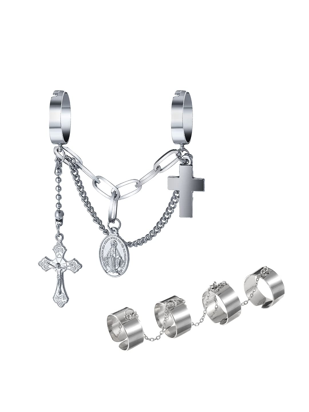 Silver Adjustable Two Piece Link Ring