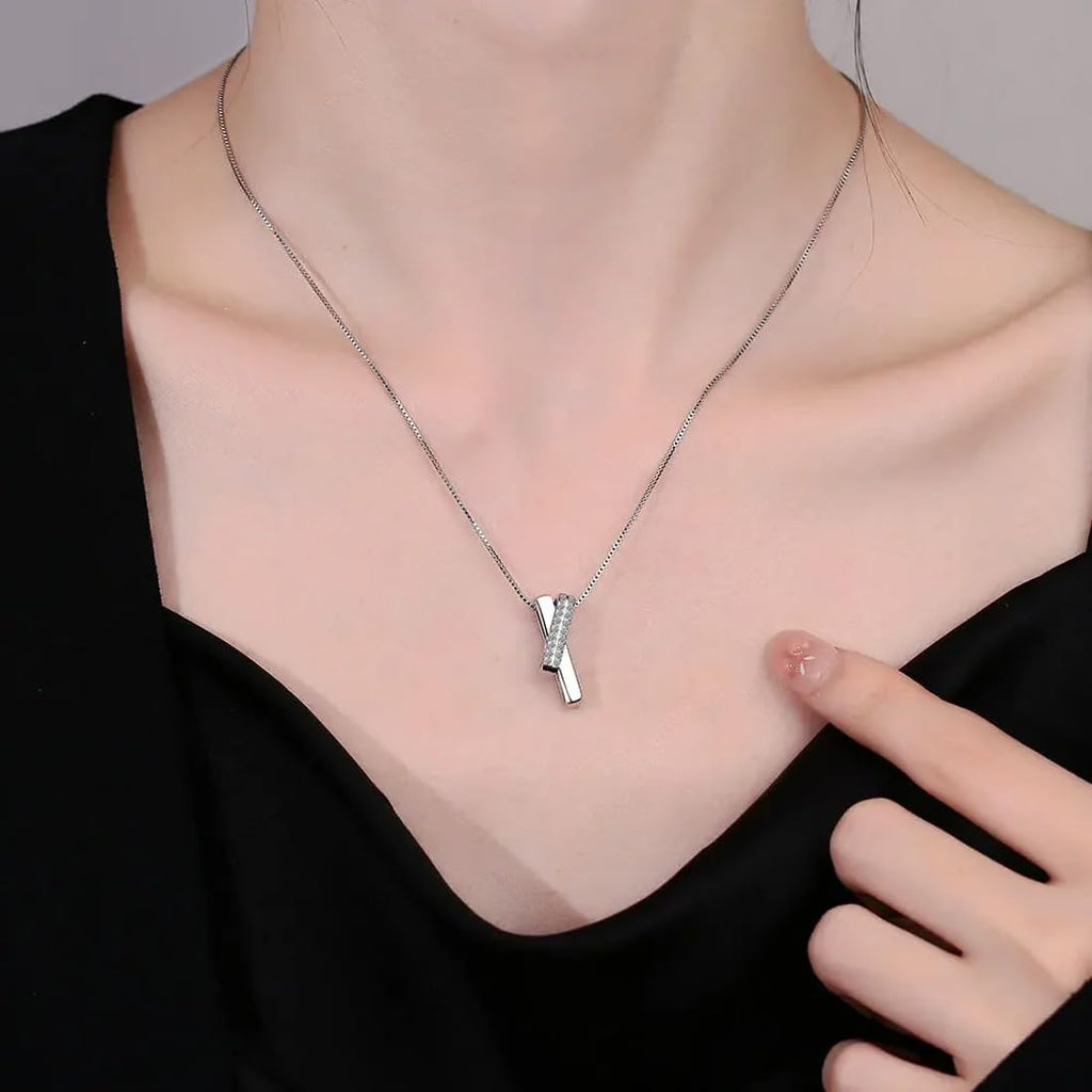Silver Crystal Simple Pendant Necklace