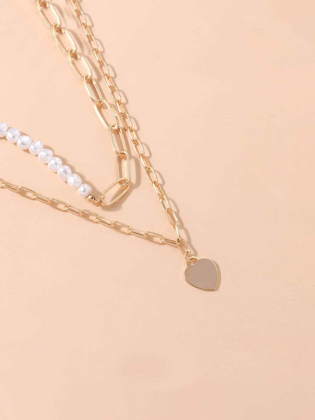 Pearl Heart Gold Layered Necklace