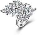 Platinum Plated White Crystal Leaf Ring