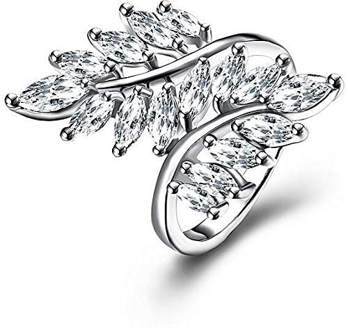 Platinum Plated White Crystal Leaf Ring