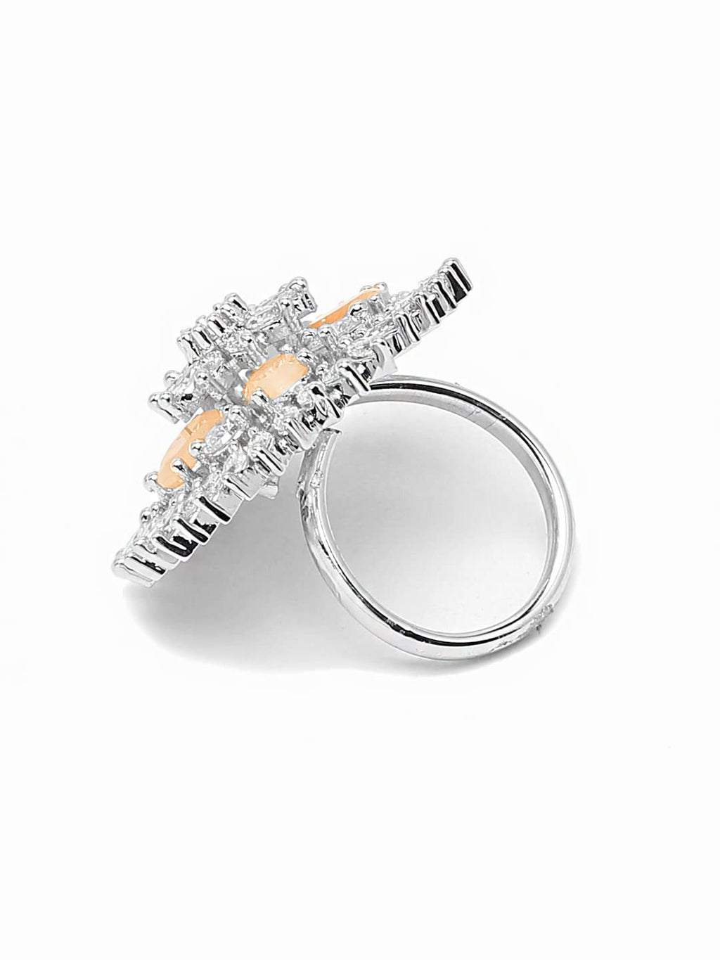 Rhodium Plated Floral AD Crystal Ring