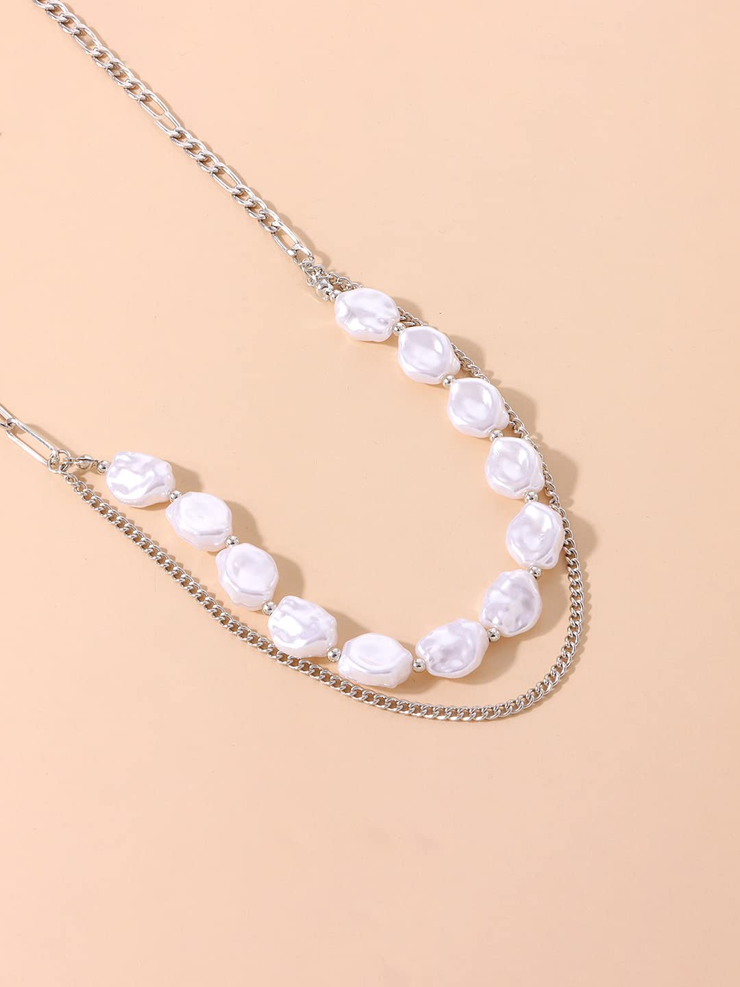 Silver Stone Multilayer Chain Necklace