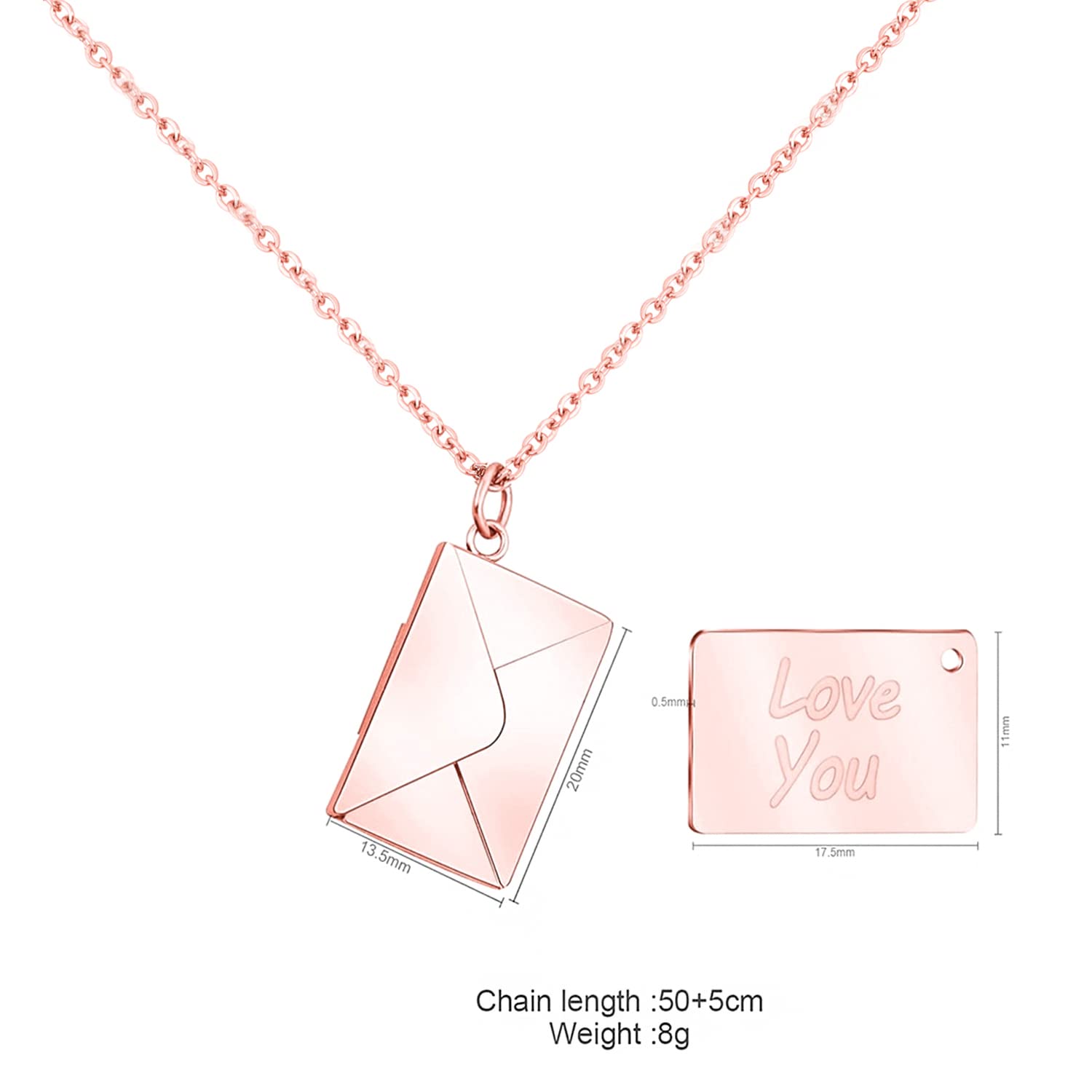 Love Letter Envelope Rose Gold Necklace