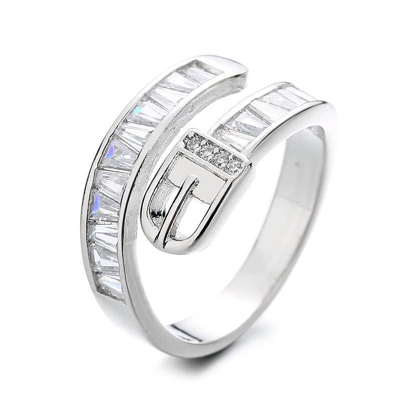 Silver Crystal Belt Buckle Adjustable Ring