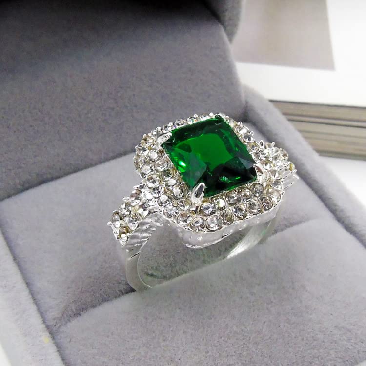 Emerald Green Crystal Square Finger Ring
