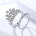 Rhodium Plated Crown Shaped Crystal Ring