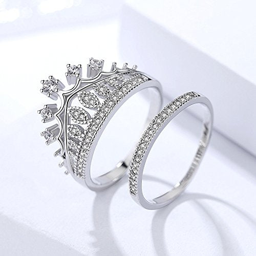 Rhodium Plated Crown Shaped Crystal Ring