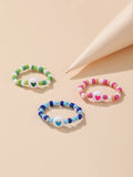 Multicolor Beads Stackable Three Piece Ring
