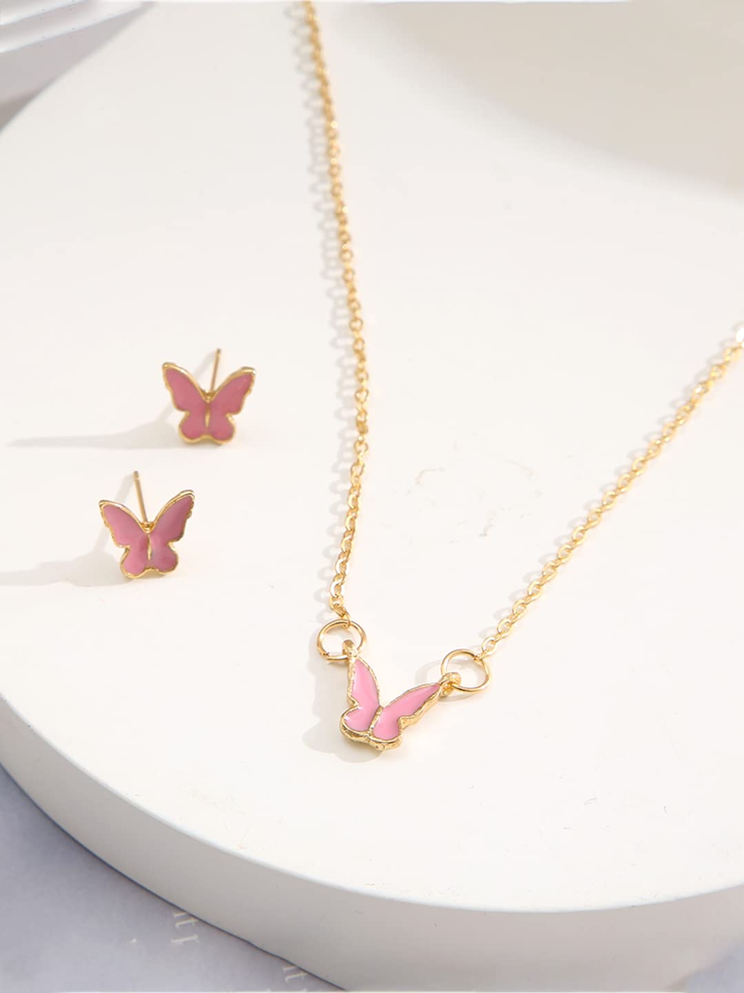 Pink Butterfly Charm Gold Necklace