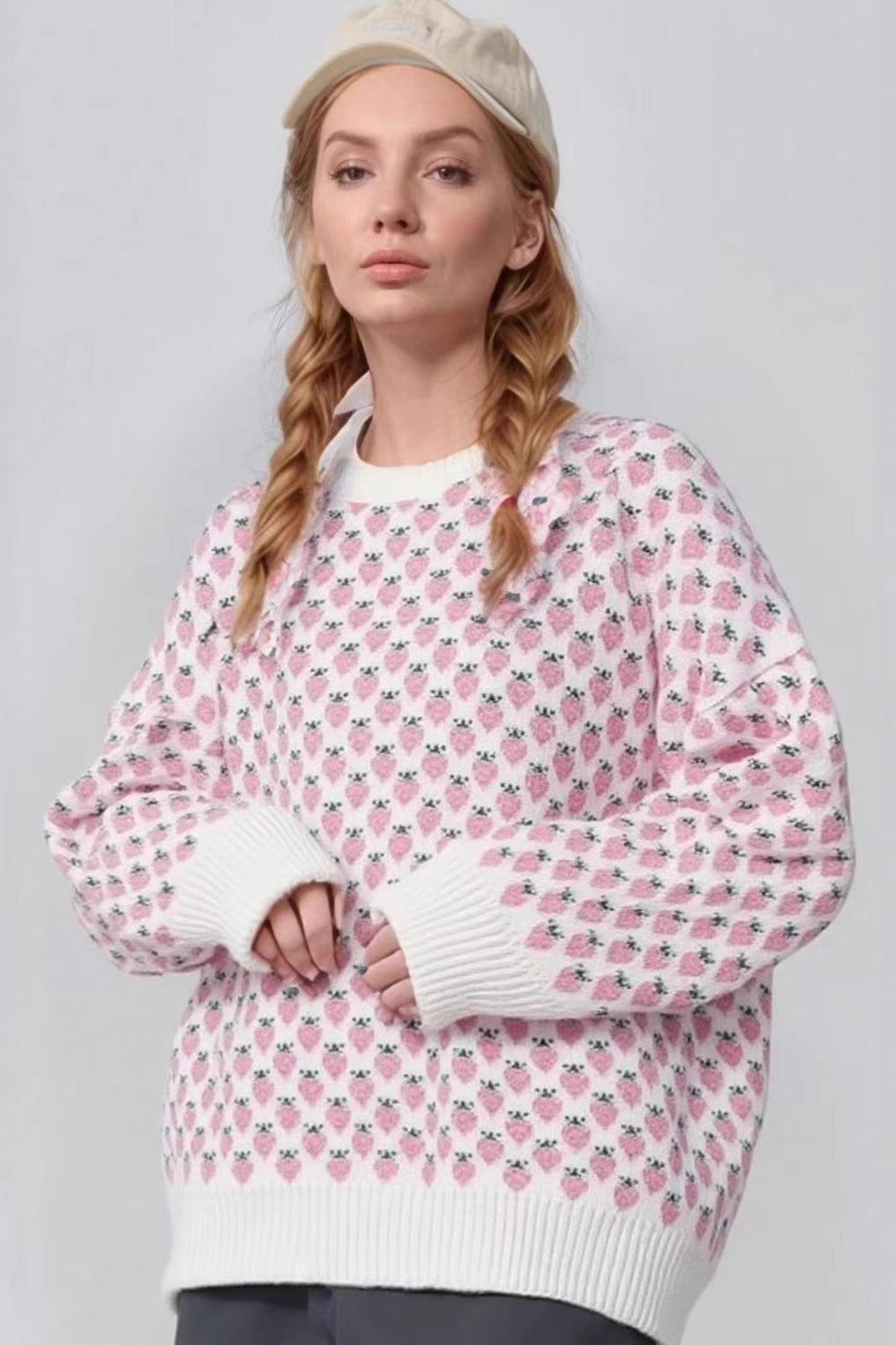 Strawberry Pattern Knit Sweater