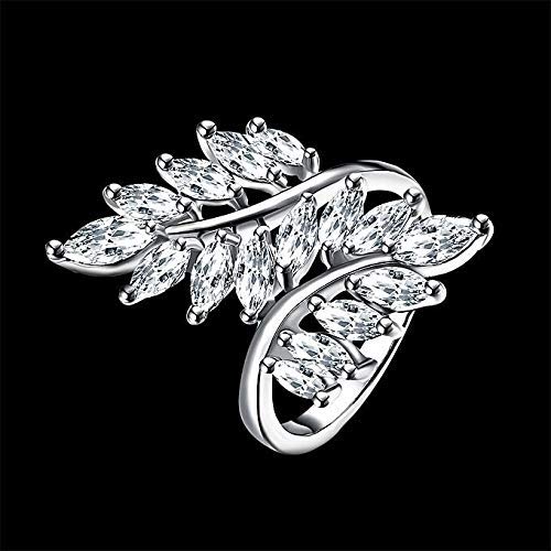 Platinum Plated White Crystal Leaf Ring