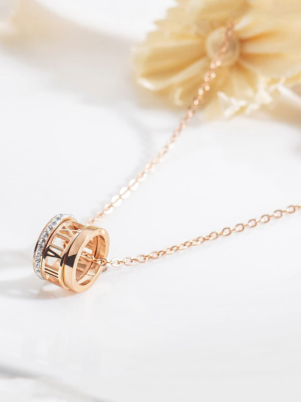 Rose Gold Rings Charm Pendant Necklace