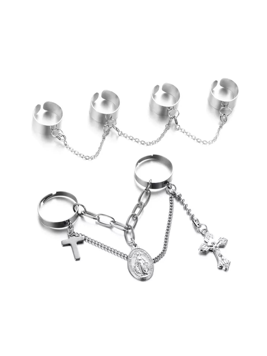 Silver Adjustable Two Piece Link Ring