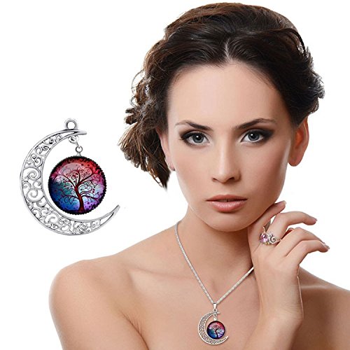 Crescent Moon Life Tree Glass Necklace
