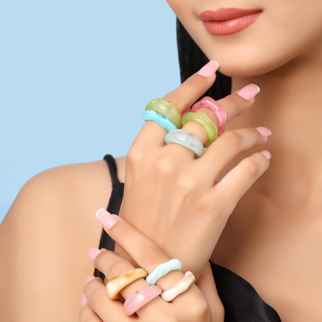 Multicolor Aesthetic Twelve Piece Stack Ring
