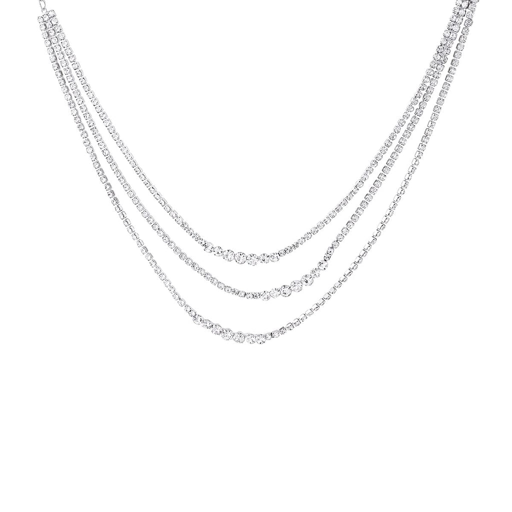 Silver Multilayer Crystal Necklace