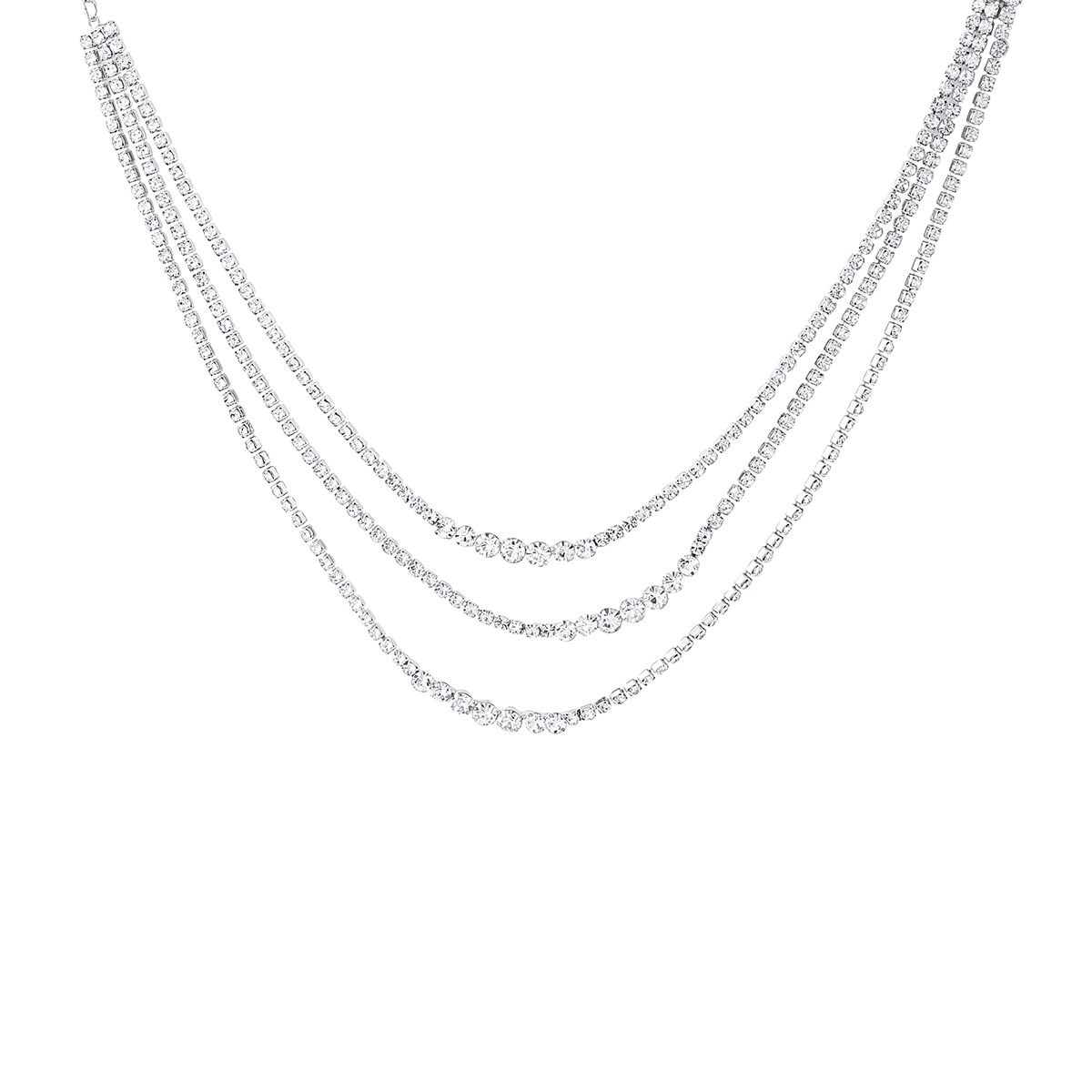 Silver Multilayer Crystal Necklace