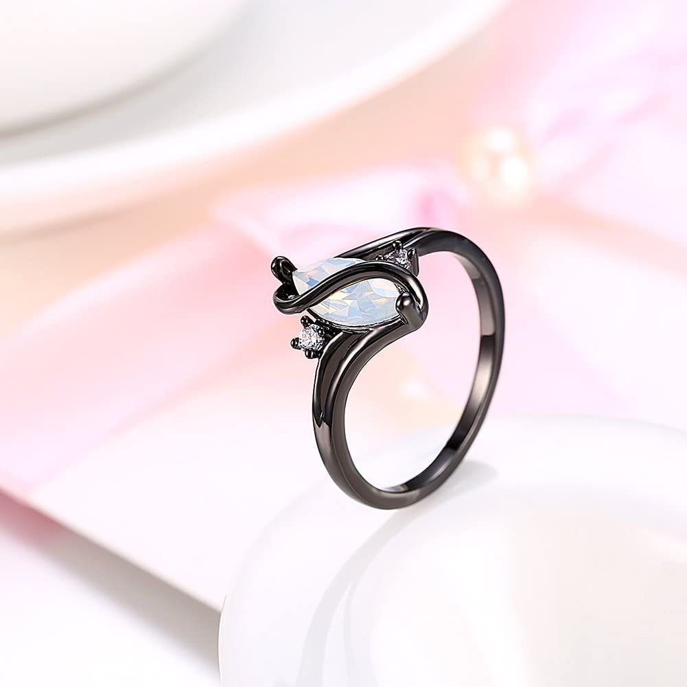 Black Adjustable Opal Invisible Setting Ring