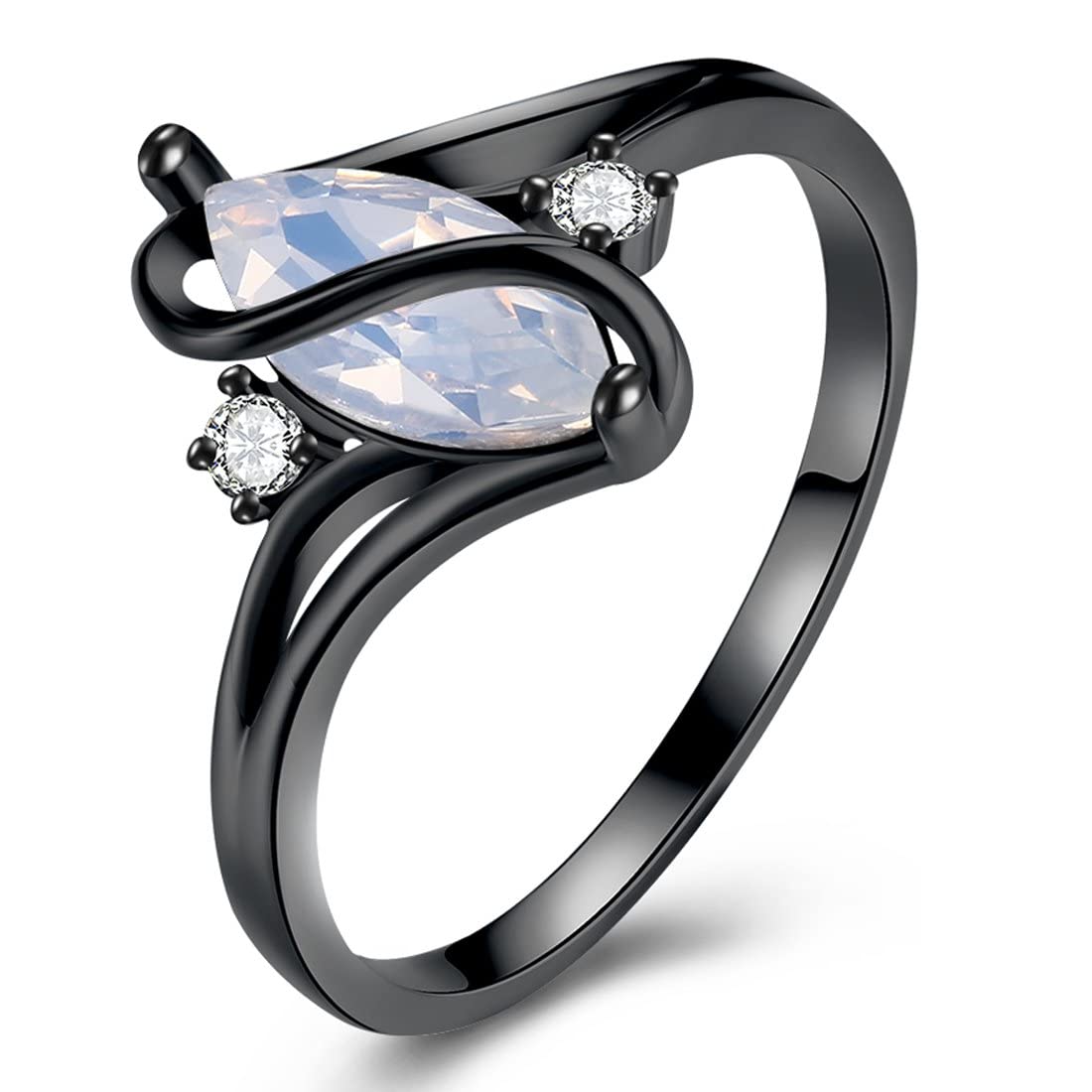 Black Adjustable Opal Invisible Setting Ring