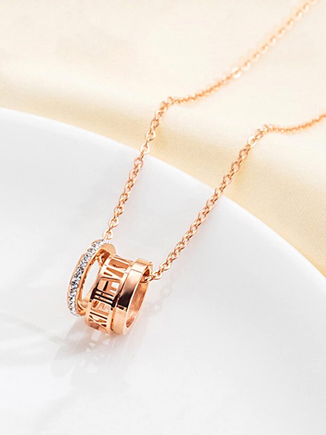 Rose Gold Charm Chain Pendant Ring