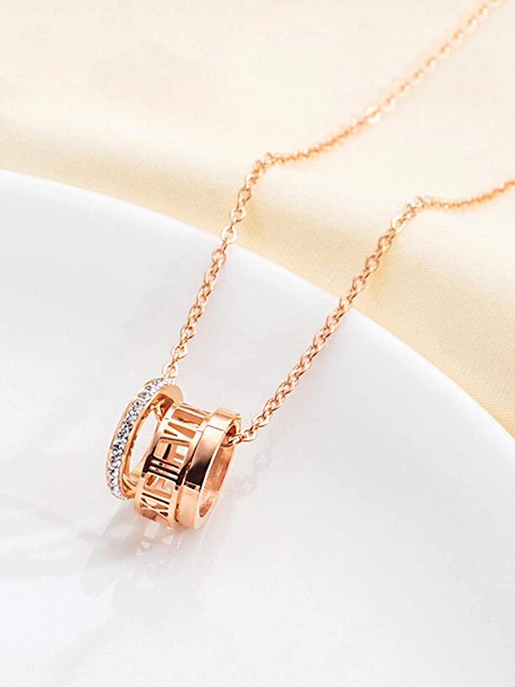Rose Gold Rings Charm Pendant Necklace