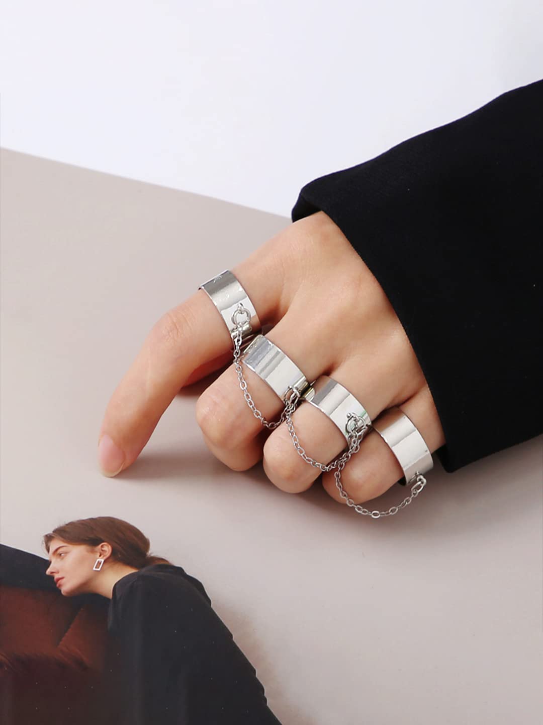 Silver Adjustable Two Piece Link Ring