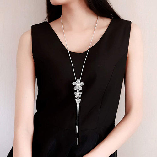 Floral Pearl Crystal Long Necklace