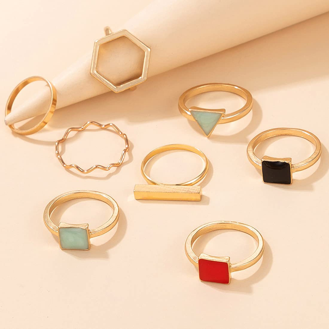 Gold Plated Eight Piece Geometric Aesthetic Ring