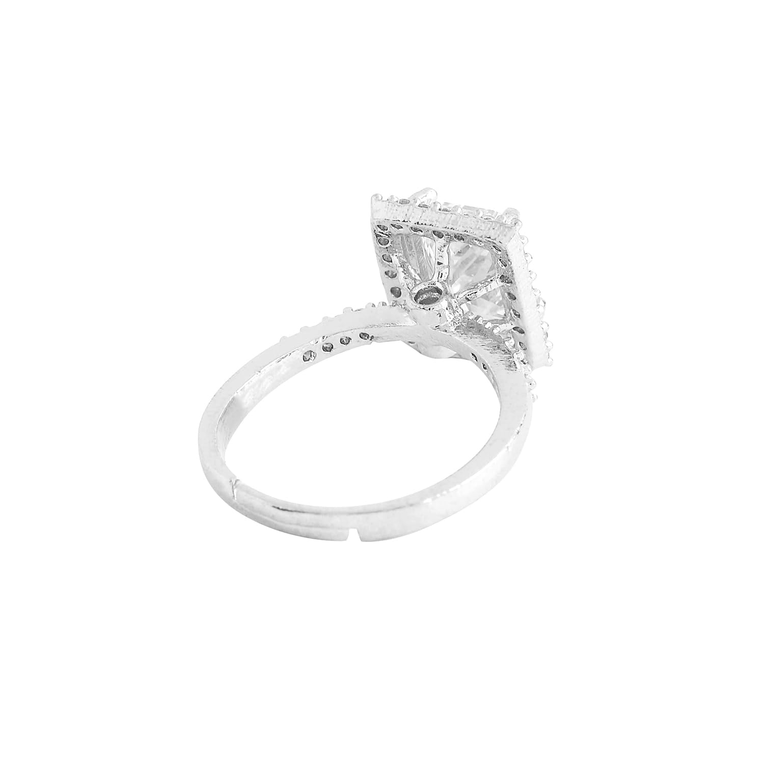 Silver Tone White AD Studded Adjustable Ring