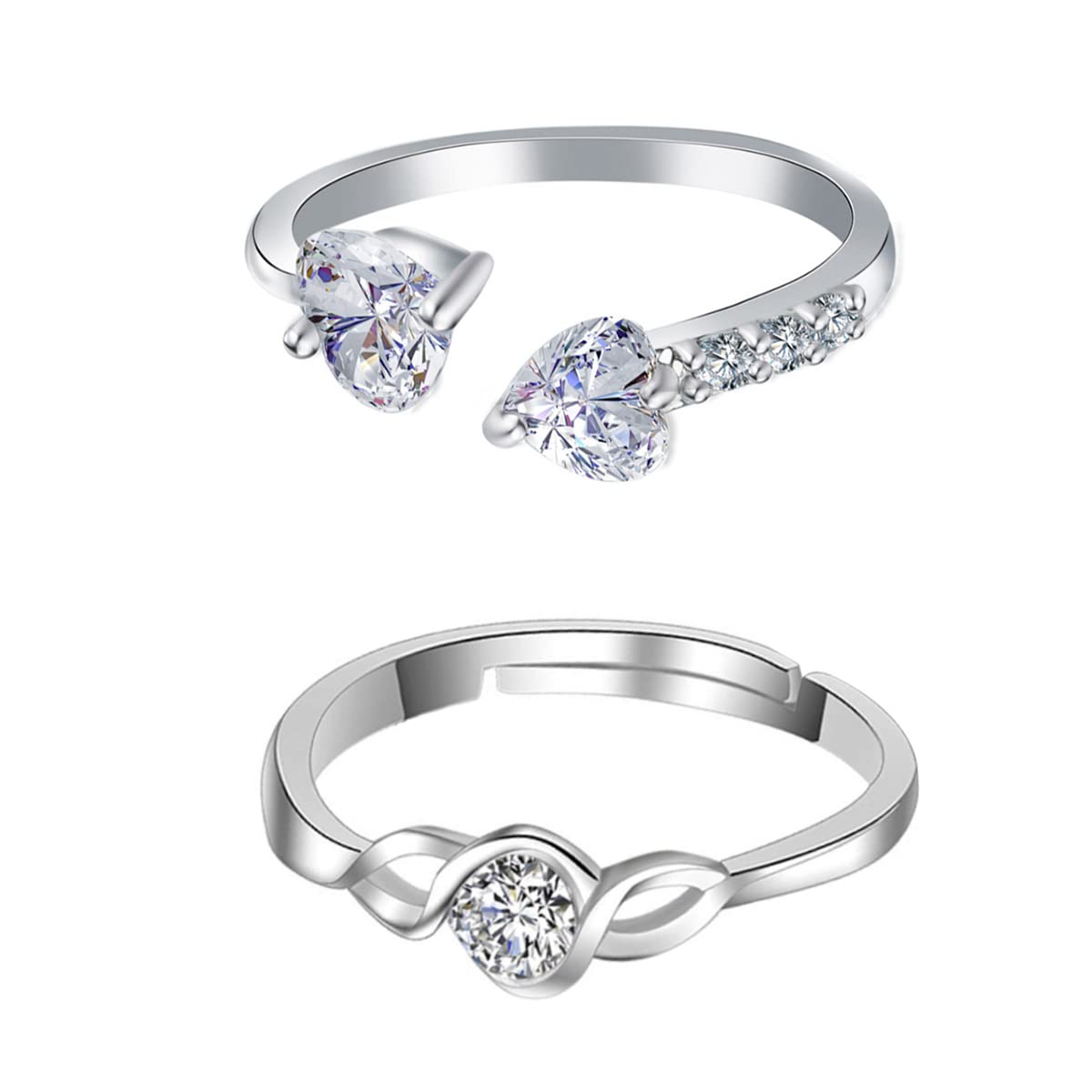 Silver Toned Two Piece Crystal Combo Ring
