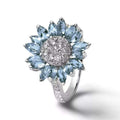 Silver Plated Floral Sunflower Crystal Ring