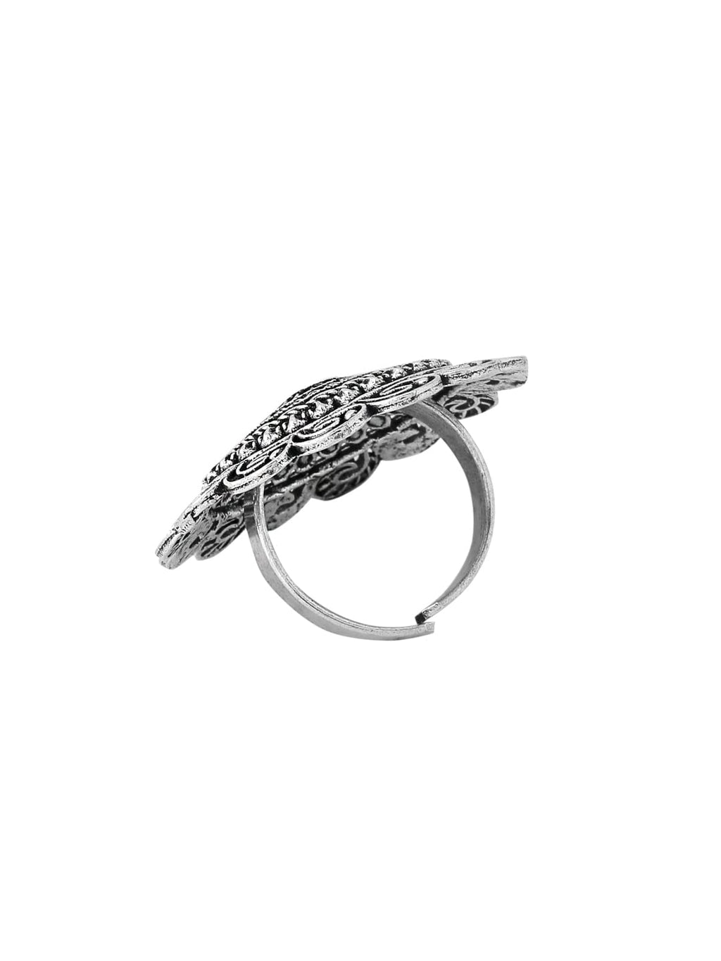 Silver Oxidised Floral Charm Finger Ring